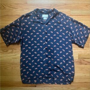 Vintage 90s Silk Club “USA” Camp Collar Button Up Shirt